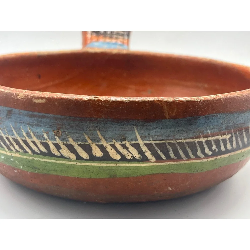 Vintage HECHO EN MEXICO Redware Pottery‎ Serving Bowl Hand-made Painted